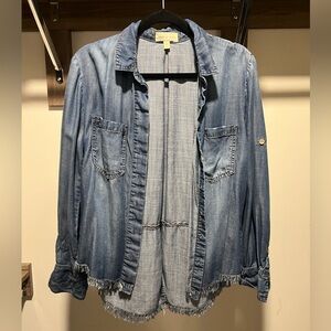 Anthropologie Cloth & Stone Denim Frayed Long Sleeved Shirt